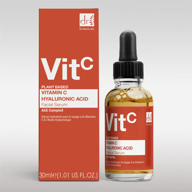 Dr. Botanicals Vitamin C 5% & Hyaluronic Acid 2% Anti-Ageing Hydrating Facial Serum 30ml for Dryness, Fine Lines, Wrinkles, Acne, Blemishes