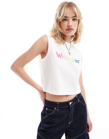 Wrangler colourful logo vest in white