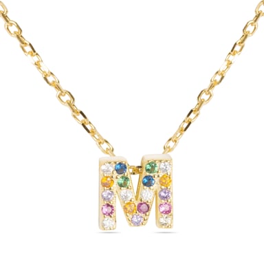 Luxenter alphabet necklace in 925 sterling silver and multicoloured zirconia with 18k yellow gold coating finish