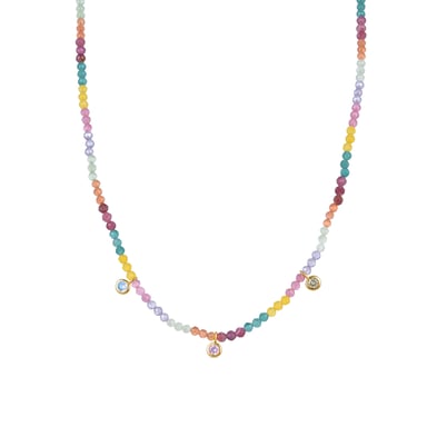 Luxenter Sterling Silver 925 necklace with Multicoloured Zirconia finished in 18K yellow gold - Ruane
