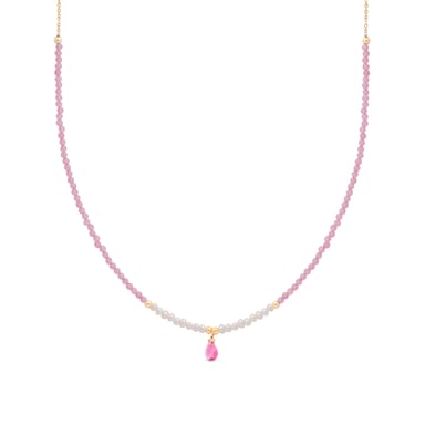Luxenter athat necklace in metal alloy and pink tourmaline 18K gold plated finish