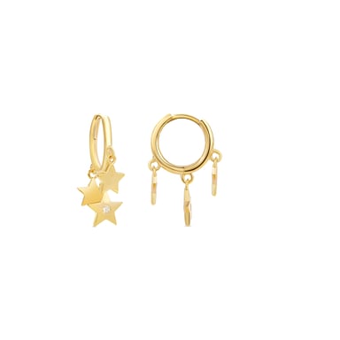 Luxenter Star earrings with shiny zirconia, finished in 18 carat yellow gold