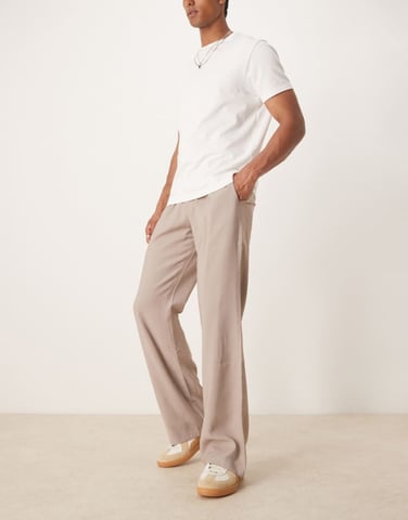 ASOS DESIGN wide flare smart trousers with pleat in beige