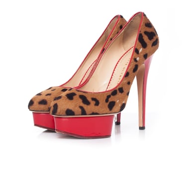 Charlotte Olympia Leopard Print pony skin Polly pumps.