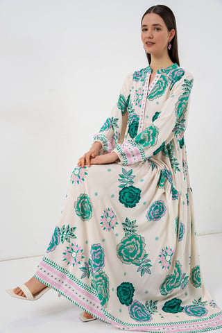 Patterned V-Neck Maxi Dress
