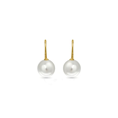 Luxenter Essential Earrings in 925 Sterling Silver and White Pearl finished in 18 carat yellow gold