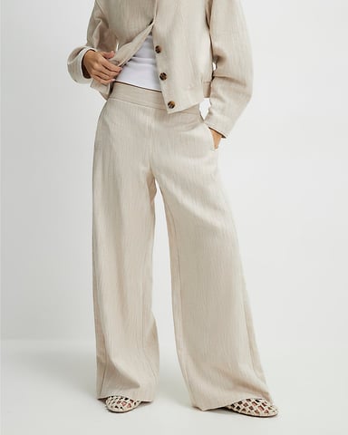 River Island Womens Wide Leg Trousers Beige Elasticated Pockets