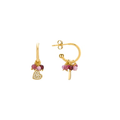 Luxenter Sterling Silver 925 and Rose Crystal earrings finished in 18k yellow gold - Heart