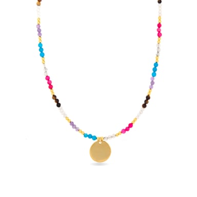 Luxenter Lyhakk Necklace in 925 Sterling Silver and Multicoloured Crystal finished in 18 carat yellow gold