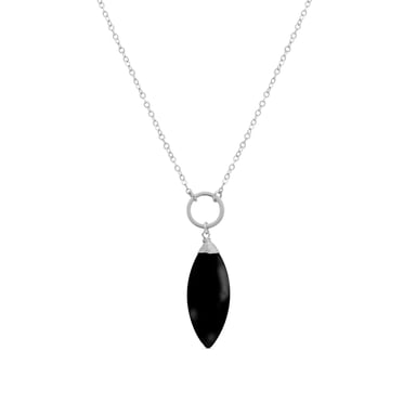 Luxenter ayom metal alloy and onyx necklace rhodium plated finish
