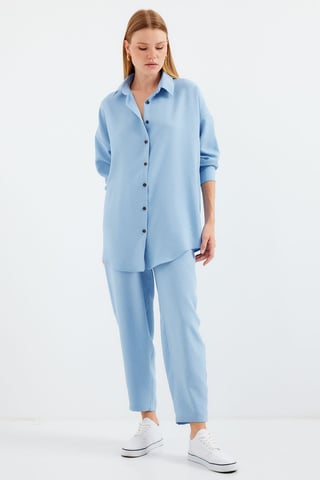 Linen Blend Long Sleeve Shirt and Pants Co-ord Set