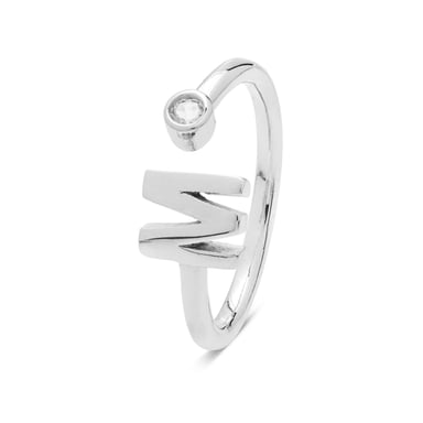 Luxenter alphabet ring in 925 sterling silver and shiny zirconia with rhodium plated finish