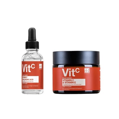 Dr. Botanicals Vitamin C & Hyaluronic Acid Facial Serum 30ml + Anti-Ageing Duo Moisturiser 60ml for Dryness, Fine Lines, Wrinkles, Acne, Blemishes