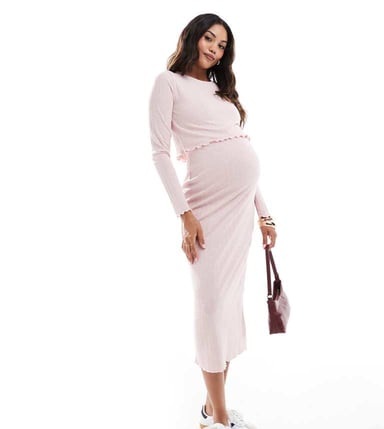 Mamalicious ribbed midi skirt co-ord in soft pink