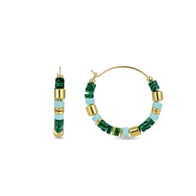 Luxenter Ihun earrings in 925 sterling silver and 18kt yellow gold plated finish Malachite