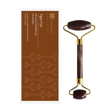 Dr. Botanicals Tiger Eye Harmony & Balancing Facial Roller (Gold Metal Handle) for Puffiness, Dark Circles, Fine Lines, Wrinkles