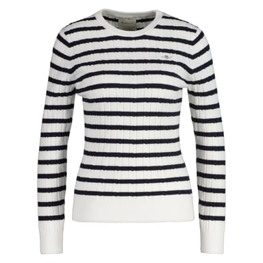 Gant Stretch Cotton Cable Stripe C-Neck Knitted Jumper
