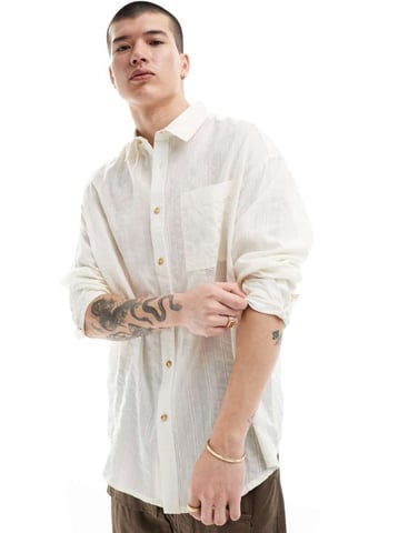 ASOS DESIGN 90s oversized jacquard shirt in white