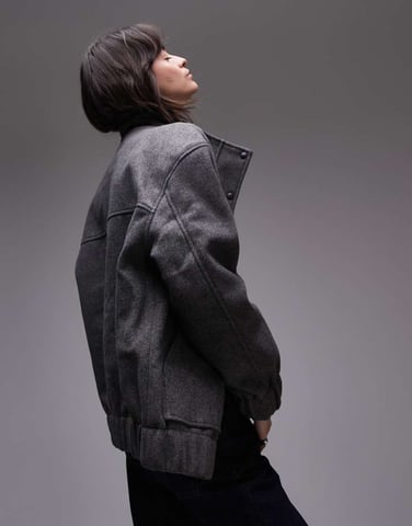 Topshop wool look bomber jacket in charcoal