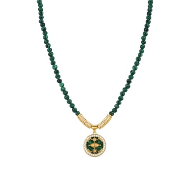 Luxenter Sterling Zilver 925 collier met Malachiet afgewerkt in 18K geel goud - Locare