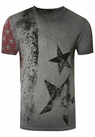 USA T-Shirt Stars and Stripes V-Neck in Used Look