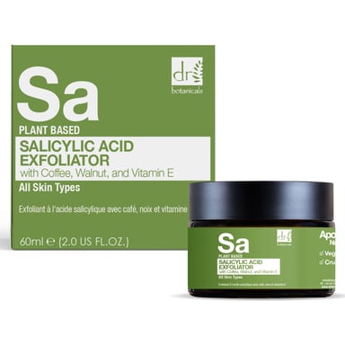 Dr. Botanicals Salicylic Acid Anti-Ageing Exfoliator with Coffee, Walnut & Vitamin E 60ml for Acne, Blemishes, Large Pores