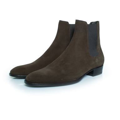 Saint Laurent Kaki suede Chelsea ankle boots
