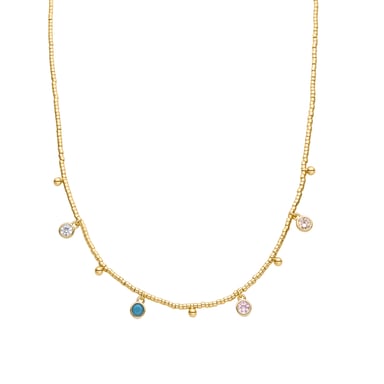 Luxenter Sterling Silver 925 necklace with Multicoloured Zirconia finished in 18K yellow gold - Mali