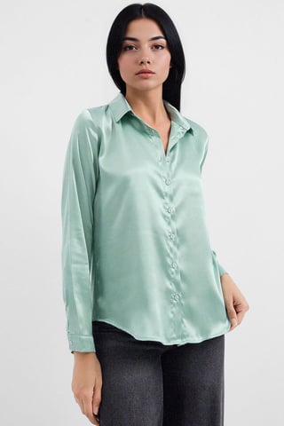 Satin Long Sleeve Button Up Shirt