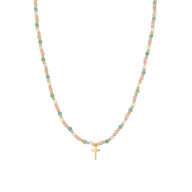 Luxenter Sterling Zilver 925 Ketting met Veelkleurig Kristal afgewerkt in 18K geel goud - Liwa