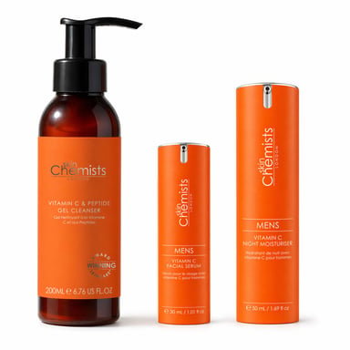 skinChemists Bright Skin Vitamin C Men's Routine Set for Acne, Blemishes, Large Pores, Brightening