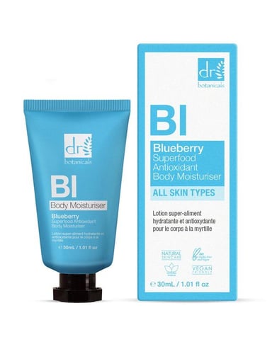 Dr. Botanicals Blueberry Superfood Anti-Ageing Antioxidant Body Moisturiser 30ml for Fine Lines, Wrinkles, Dullness