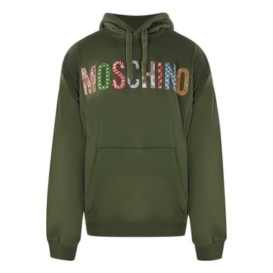 Moschino Bold Broderad Flerfärgad Logo Grön Huvtröja