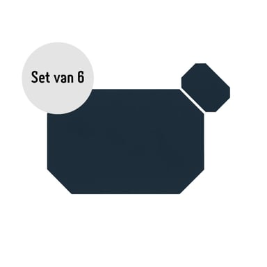 Krumble Placemat achthoekig + onderzetter pu leder blauw set van 6