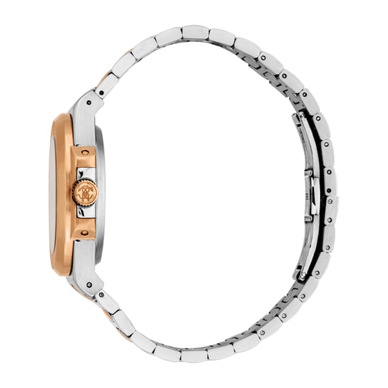ROBERTO CAVALLI Men Watch, Two Tone Silver & Rose Gold Color Case, Dark Grey Dial, Two Tone Silver & Rose Gold Color Metal Bracelet, 3 Hands Date, 3 ATM - Image 3