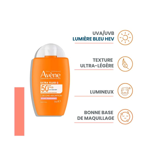 Avène Ultra Fluid Radiance Zonnebrandcrème SPF50+ 50 ml voor een stralende huid - Image 4