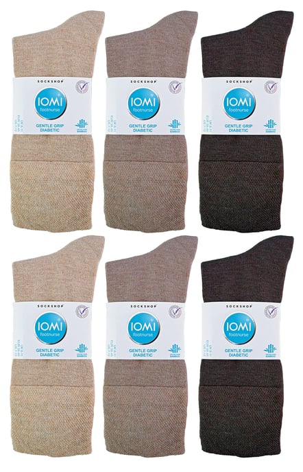 IOMI - 12 Pair Multipack Mens Diabetic Bamboo Socks | Extra Wide Seamless Socks with Non Elastic Gentle Grip Top - Brown - Image 2
