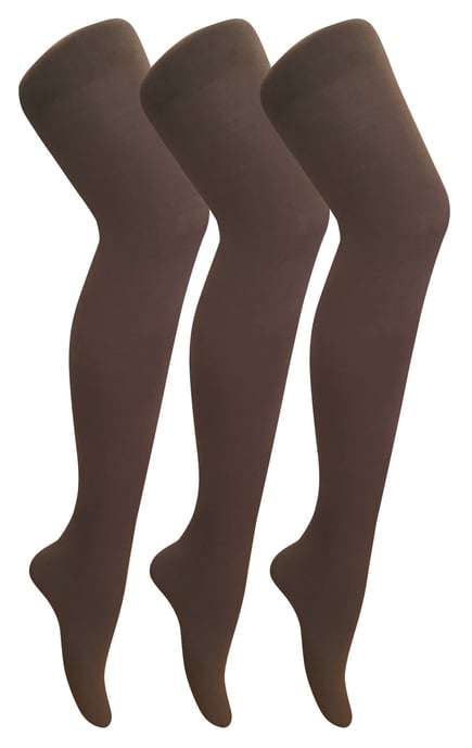 3 Pair Multipack Womens Coloured Opaque 80 Denier Tights | Sock Snob | Plain Block Colour Tights - Brown - Image 1