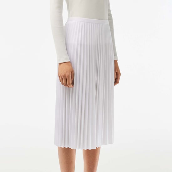 Women's Lacoste Elastic Waist Fluid Pleated Midi Skirt in White - Image 1