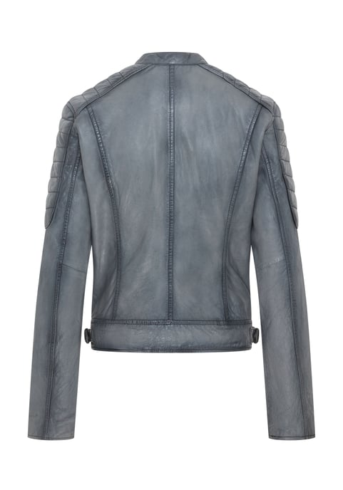 Womens Grey Retro Quilted Leather Biker Jacket - Horten