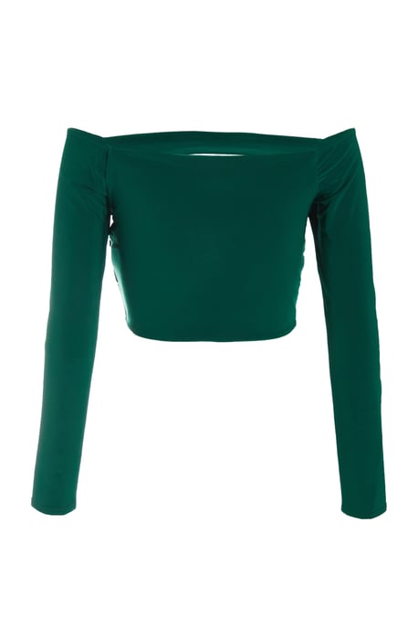 Bottle Green Bardot Cut Out Crop Top