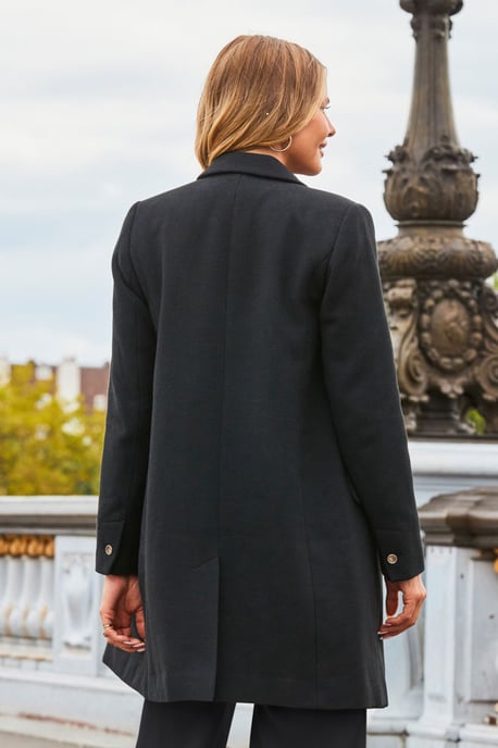 Black Wool Mix Double Breasted Coat