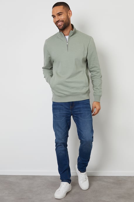 Pale Green Men's Sage Quarter Zip Sweatshirt