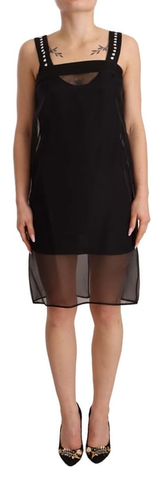 Dolce & Gabbana Damers Svart Siden Stretch Kristall Sheath Mini Klänning - Image 1