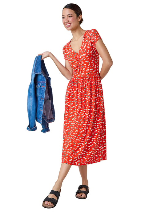 Ditsy Print Ruched Midi Dress