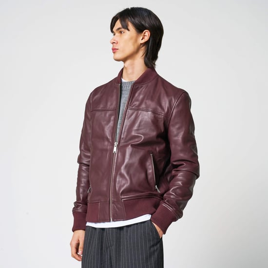 Barneys Originals Bomber Jacket In Burgundy