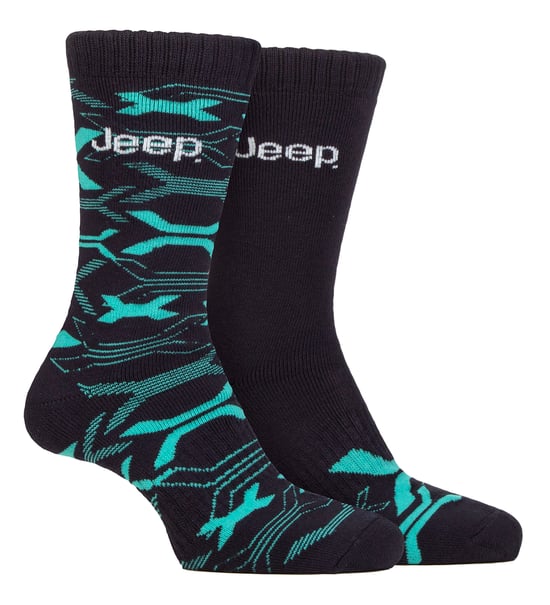 Mens Bamboo Work Boot Socks | Jeep | Soft and Breathable Thick Heavy Duty Cushioned Socks, Knit Ribbed Style Walking Socks - Navy / Turquoise - Image 1