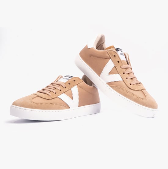 BERLIN SPLIT LEATHER & NYLON Womens Trainers Taupe