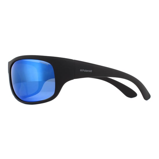 Polaroid Wrap Mens Matte Black Blue Polarized Sunglasses