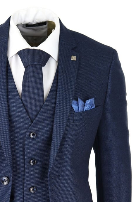 Herr 3-delad marinblå fågelöga tweed klassisk kostym - Image 5
